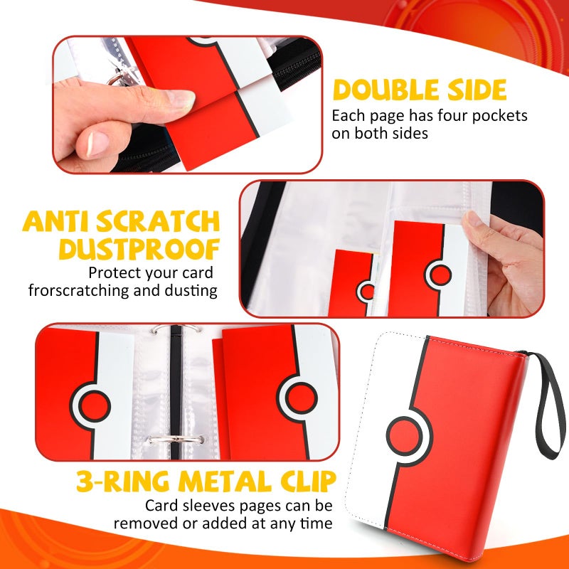 HOHOM Collectible Trading Card Binder, 400 Pockets Card Holder with 50 Removable Sleeves, Portable Collection Binder Album Book Case Storage, Zipper Card Protective Sleeves for TCG, Sports Card - Image 4