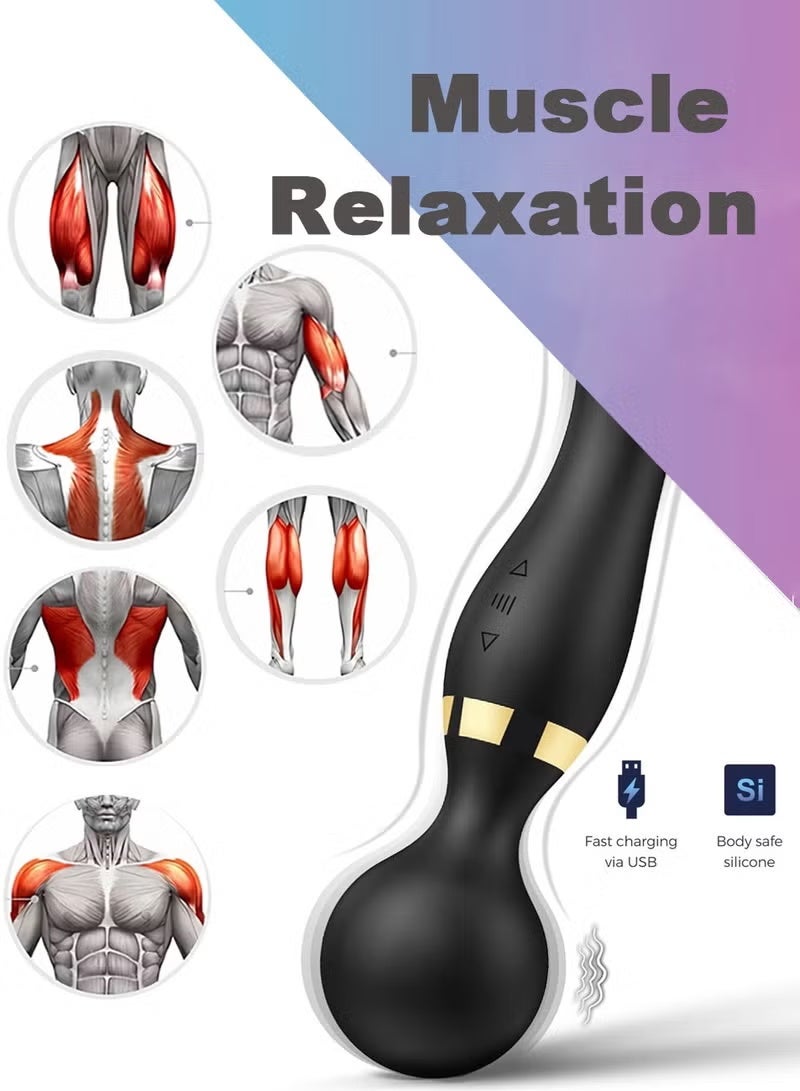 DubaiGallery Dual Head Electric Facial & Body Massager Wand for Face, Neck, Back, Arms & Legs, High Frequency Vibration Muscle Relaxation Device, Portable Ergonomic Design, USB Rechargeable, Multiple Massage Modes for Skin Care, Pain Relief & Home Wellness, Black - Image 2