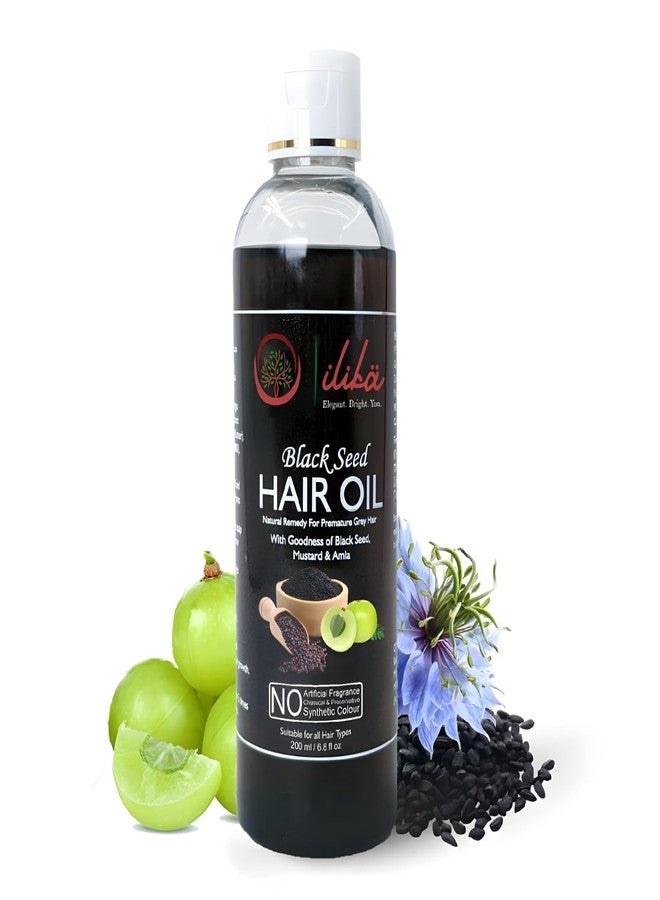 ILIKA Black Seed Hair Oil with Mustard & Amla | Controls Premature Greying, Boosts Hair Growth & Scalp Health | 100% Natural & Chemical-Free | Men & Women | 200ml - Image 1