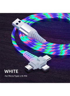 3 in 1 Charging Cable, Multi Charging Cable LED Flowing Light Up Charger Cable, 3.0 Fast Phone Charger Data Transfer, Durable TPE Charging Cord, for iPhone, Type C and Micro USB Blue 6.6ft