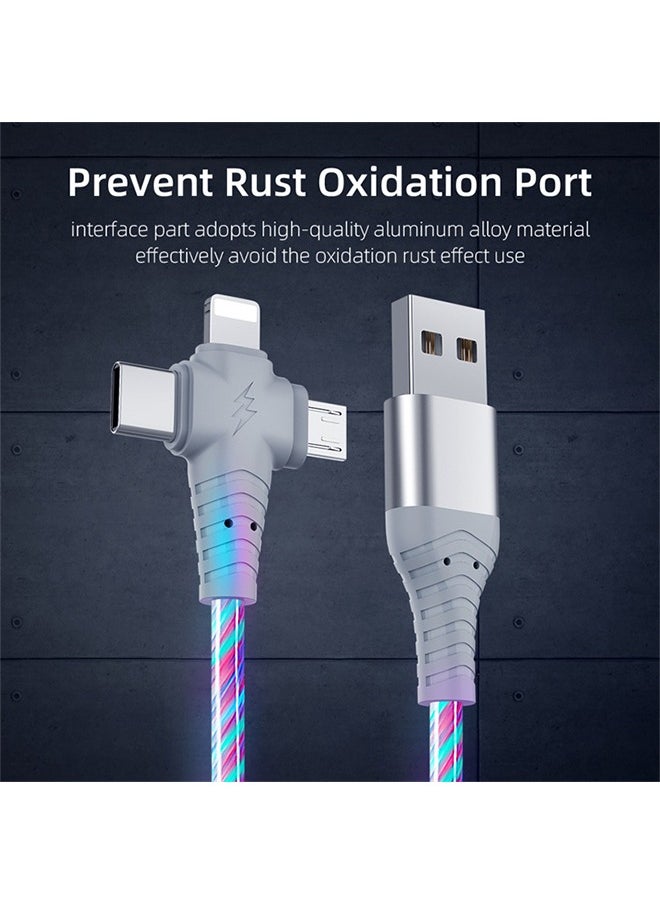 HY - 3 in 1 Charging Cable, Multi Charging Cable LED Flowing Light Up Charger Cable, 3.0 Fast Phone Charger Data Transfer, Durable TPE Charging Cord, for iPhone, Type C and Micro USB Blue 6.6ft - Image 1