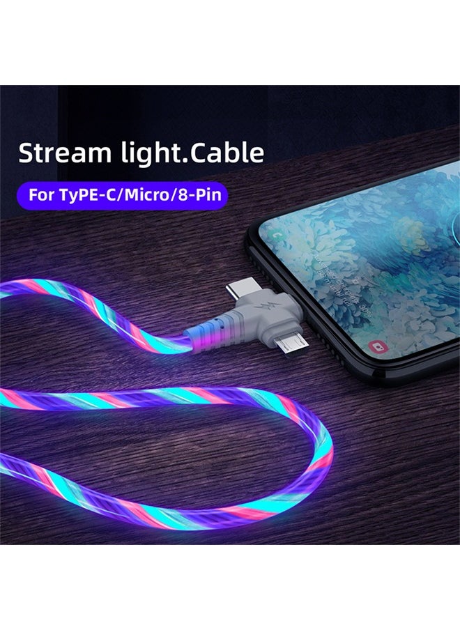 HY - 3 in 1 Charging Cable, Multi Charging Cable LED Flowing Light Up Charger Cable, 3.0 Fast Phone Charger Data Transfer, Durable TPE Charging Cord, for iPhone, Type C and Micro USB Blue 6.6ft - Image 1