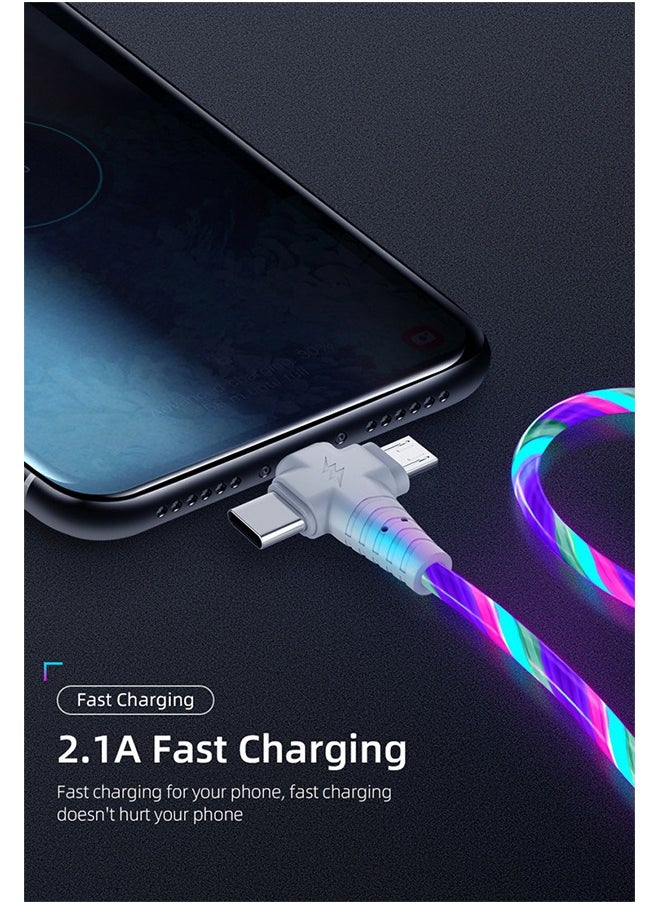 HY - 3 in 1 Charging Cable, Multi Charging Cable LED Flowing Light Up Charger Cable, 3.0 Fast Phone Charger Data Transfer, Durable TPE Charging Cord, for iPhone, Type C and Micro USB Blue 6.6ft - Image 1