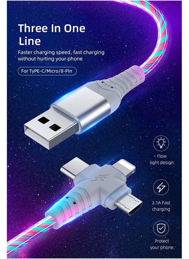 HY - 3 in 1 Charging Cable, Multi Charging Cable LED Flowing Light Up Charger Cable, 3.0 Fast Phone Charger Data Transfer, Durable TPE Charging Cord, for iPhone, Type C and Micro USB Blue 6.6ft - Image 1
