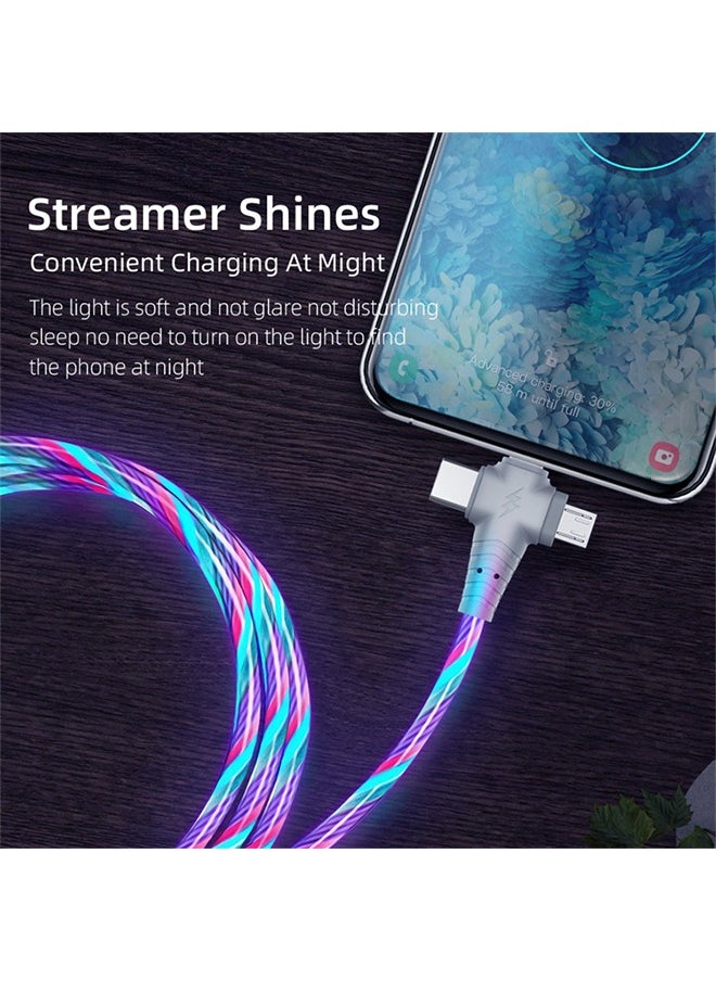 HY - 3 in 1 Charging Cable, Multi Charging Cable LED Flowing Light Up Charger Cable, 3.0 Fast Phone Charger Data Transfer, Durable TPE Charging Cord, for iPhone, Type C and Micro USB Blue 6.6ft - Image 1