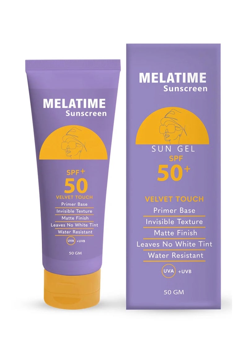 Melatime Sunscreen Gel Velvet Touch 50 gm SPF 50+ - Image 1