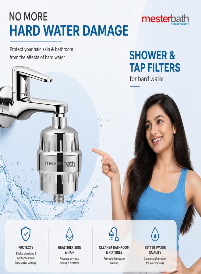 Mesterbath Shower and Tap Filter for Hard Water | Hard Water Softener for Bathroom | 20-Stage Filtration | Chrome Finish - Image 3