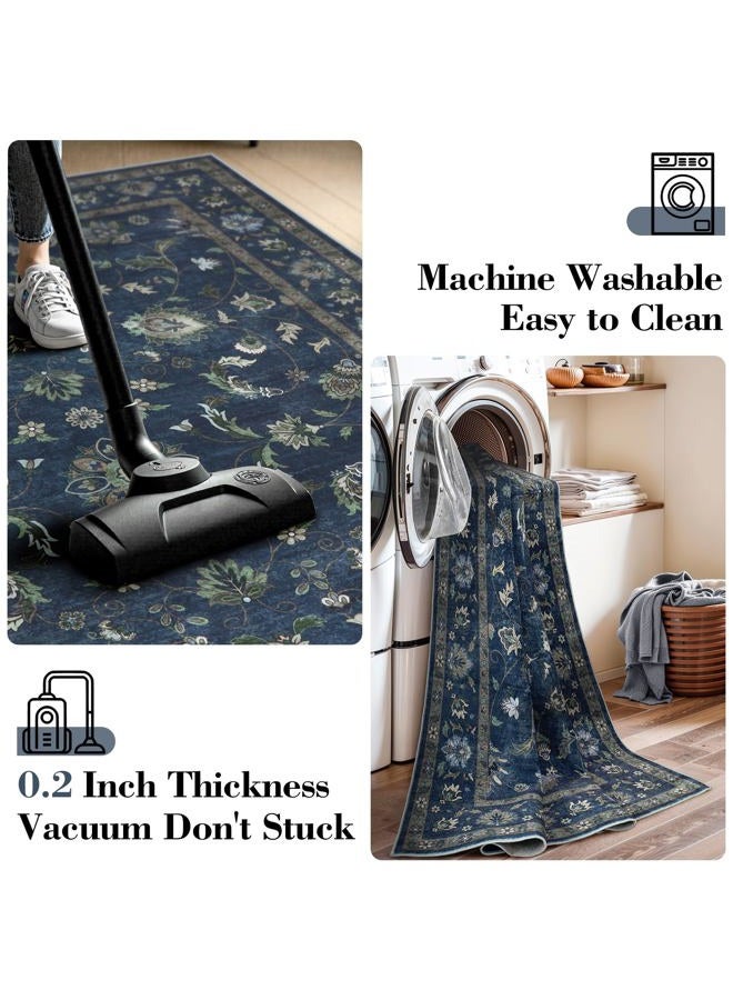 Wonnitar 5x7 Washable Area Rug, Non Slip Vintage Floral Rug for Bedroom, Ultra-Thin Stain Resistant Floor Carpets Rugs for Living Room Dining Room Home Office,(Blue,5x7) - Image 5