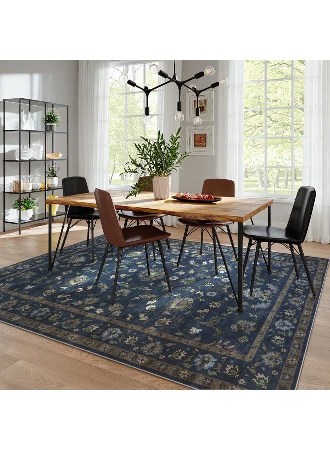 Wonnitar 5x7 Washable Area Rug, Non Slip Vintage Floral Rug for Bedroom, Ultra-Thin Stain Resistant Floor Carpets Rugs for Living Room Dining Room Home Office,(Blue,5x7) - Image 2