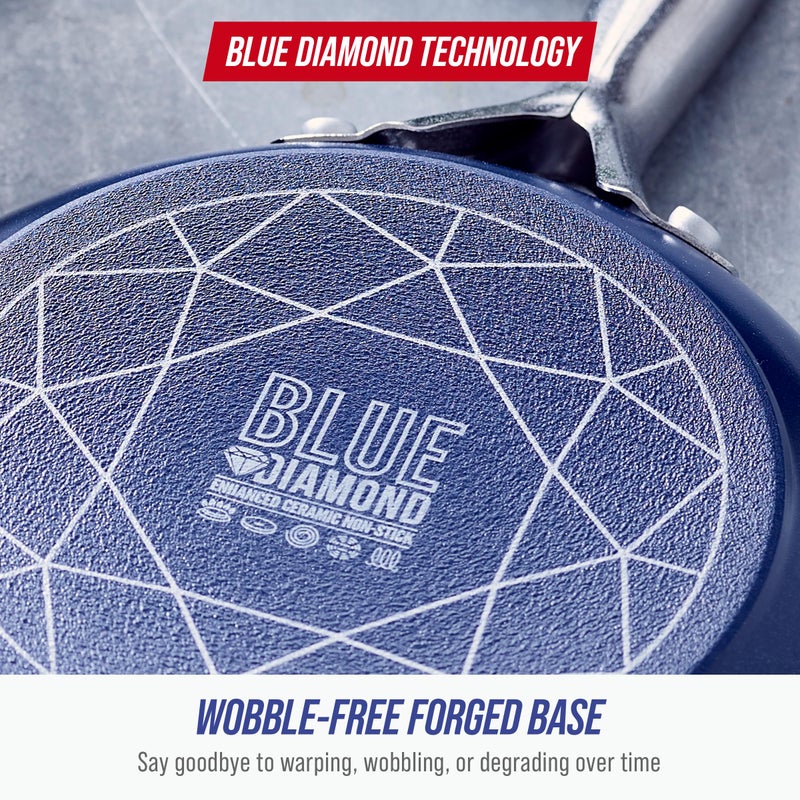 Blue Diamond 5QT Saute Pan with Lid, Non Toxic PFAS-Free Diamond Ceramic Nonstick, Dishwasher & Oven Safe, Metal Utensil Safe, Deep Jumbo Cooker Skillet with Helper Handle, Glass Lid, Blue - Image 4