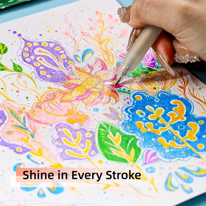 KASTWAVE Glitter Gel Pens, 16 Colors Retractable Sparkle Gel Pen Set 0.7Mm Fine Tip Colored Journaling Pens For Coloring Books, Drawing, Journaling, Doodling Office School Art Supplies - Image 3