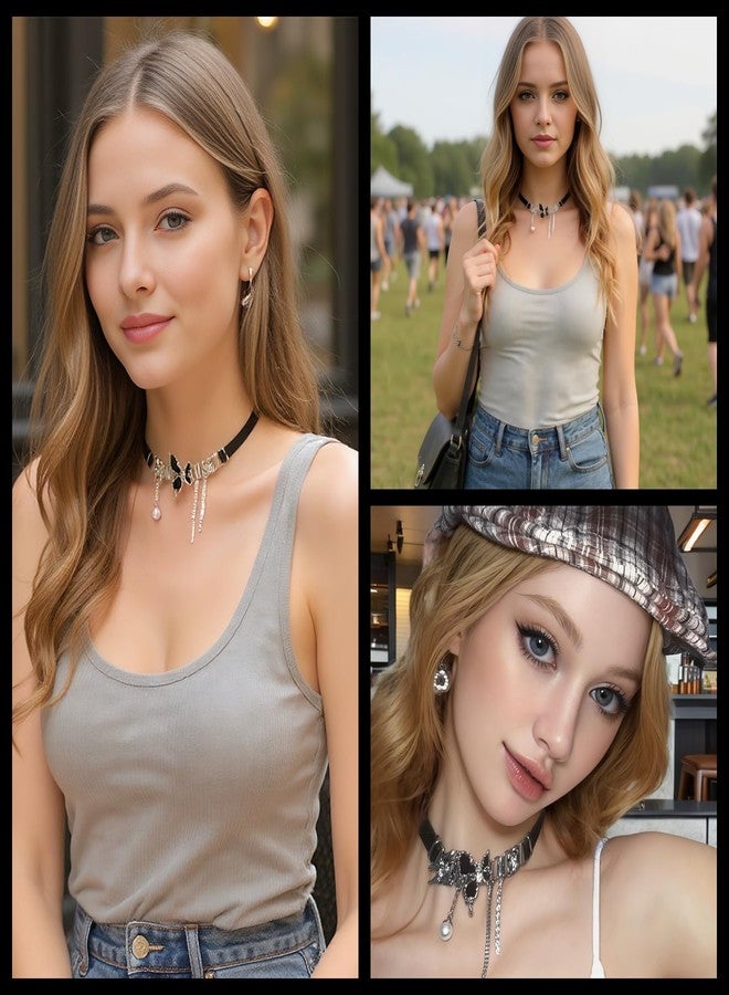 Ayliss Women Choker Necklace Black Butterfly Gothic Choker Vintage Pearl Necklace with Crystal Wedding Costumes Punk Rock Party (Black #1) - Image 5