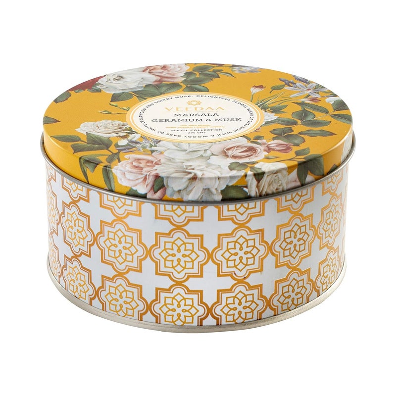 VEEDAA Marsala Geranium Musk 3 Wick Tin Soy Scented Candle Burns 40 Hours - Image 2