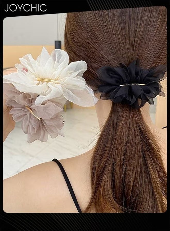 Joychic 3 قطع مشابك شعر زهور شيفون، مشبك شعر فرنسي كبير لذيل الحصان المنخفض للنساء - Image 1