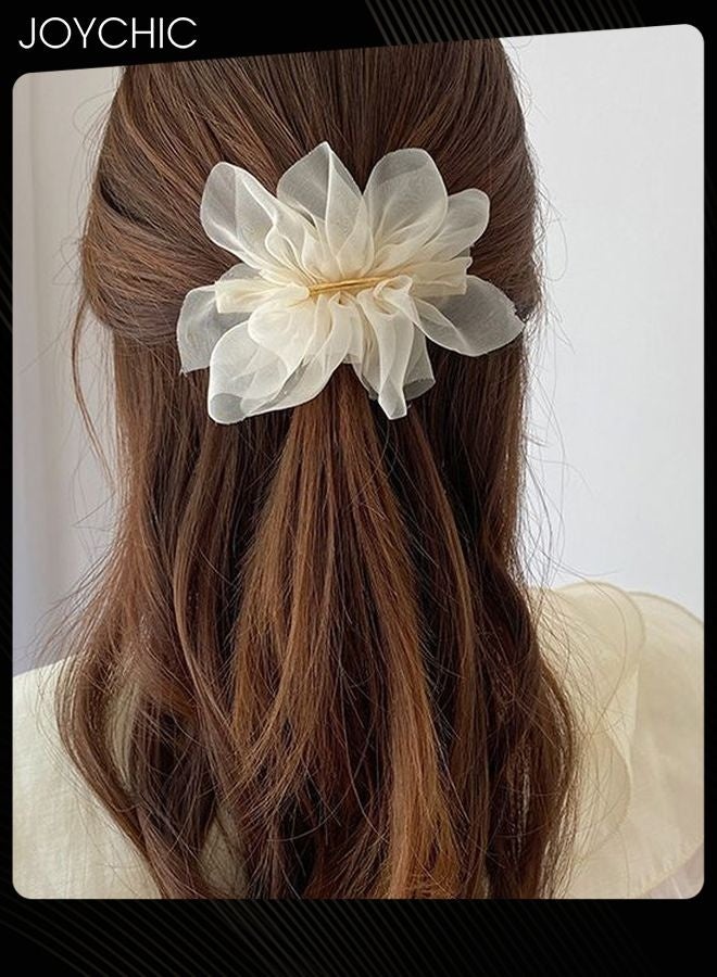 Joychic 3 قطع مشابك شعر زهور شيفون، مشبك شعر فرنسي كبير لذيل الحصان المنخفض للنساء - Image 3