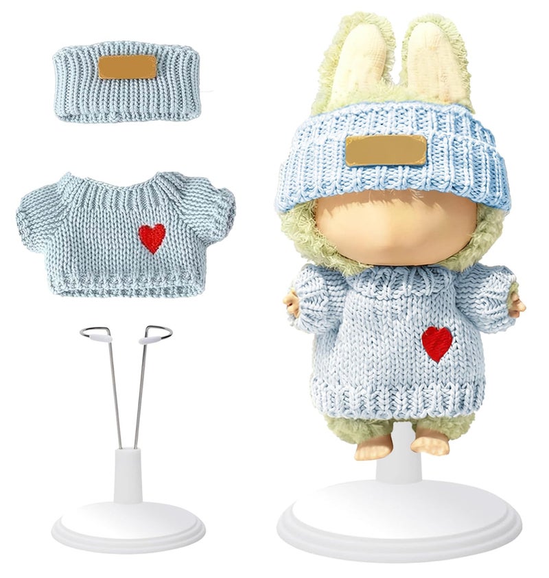 SHUOXUKE for Adjustable White Display Stand with 2Piece Doll Outfit Sweater Hat for 17cm Dolls Cute 3Piece Accessories Set - Image 3