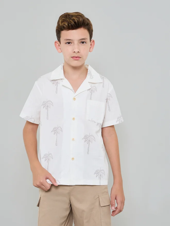 Styli Styli Boys Emrboidered Resort Collar Shirt