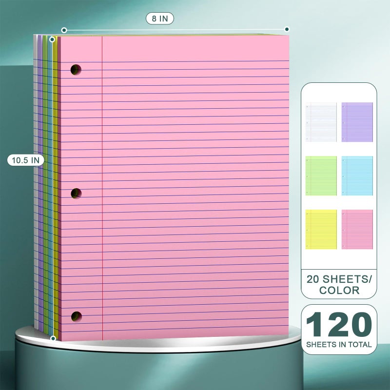 Ciphyfee Note Pads 8 X 10.5 Loose Leaf Paper, 120Sheets, 3 Hole Punched Lined Paper, College Ruled 8 X 10.5 Notebooks, 10-1/2" X 8 Binder Writing Pads, Filler Paper For Engineering, Office, School Supplies - Image 2