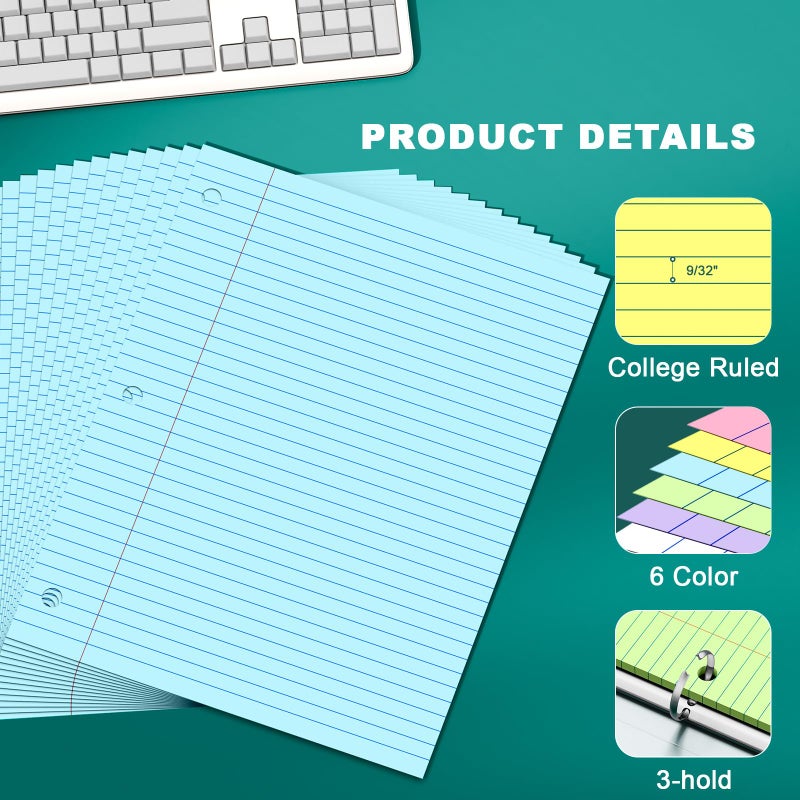 Ciphyfee Note Pads 8 X 10.5 Loose Leaf Paper, 120Sheets, 3 Hole Punched Lined Paper, College Ruled 8 X 10.5 Notebooks, 10-1/2" X 8 Binder Writing Pads, Filler Paper For Engineering, Office, School Supplies - Image 3