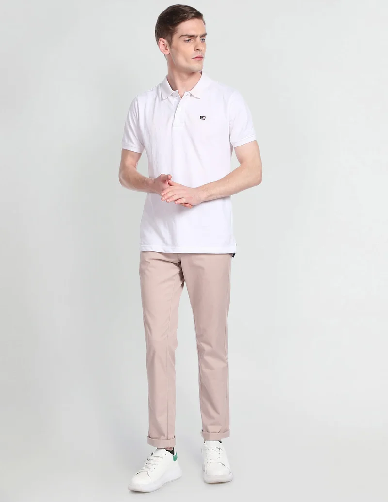 Arrow Light Pink Low Rise Slim Fit Casual Trousers for Men | Best Price UAE