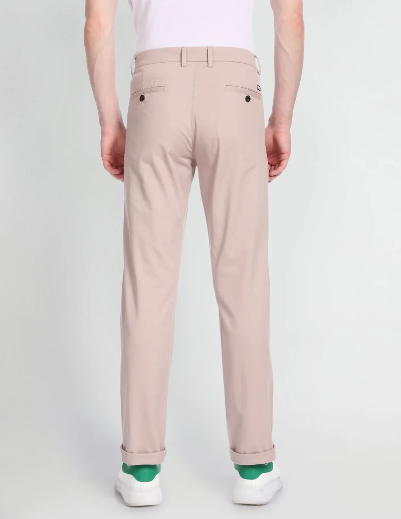 Arrow Light Pink Low Rise Slim Fit Casual Trousers for Men | Best Price UAE