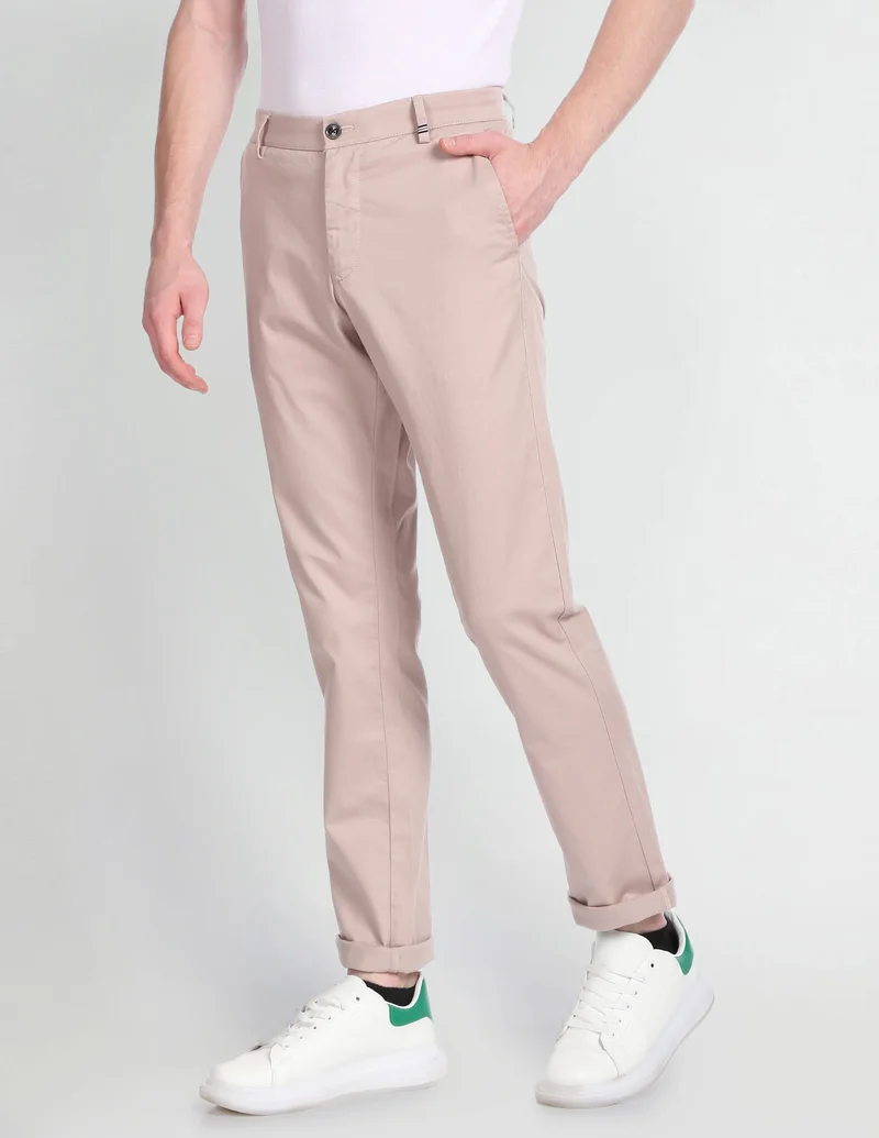 Arrow Light Pink Low Rise Slim Fit Casual Trousers for Men | Best Price UAE
