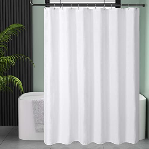AmazerBath 78 Inch Shower Curtain Fabric, Waffle Shower Curtain 72x78 Inches, Long Shower Curtain White Heavy Duty Hotel Quality Bathroom Shower Curtains - Image 2