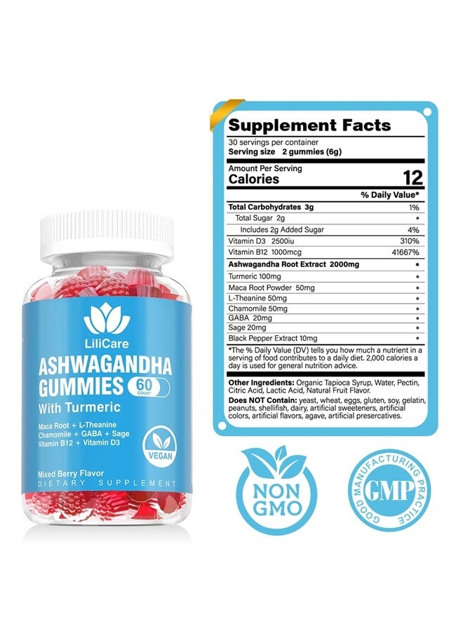 EnvyDeal 2 Pack Ashwagandha Gummies for Immune Support, 2000mg Organic Ashwa Root Extract Supplement for Women & Men - 120 Count - Image 2