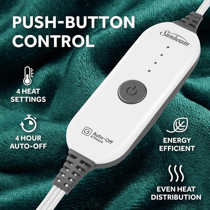 Sunbeam بطانية كهربائية فاخرة من الفرو الملكي شيربا، 4 إعدادات حرارة، إيقاف تلقائي بعد 4 ساعات، تسخين سريع، فاخرة ومريحة للغاية، لون أخضر نباتي، 50" × 60" - Image 3