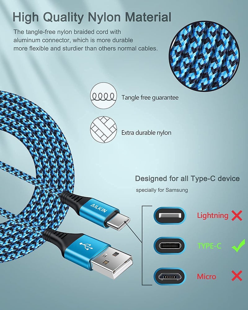 AILKIN USB Type C Auto Cable for Car, 3ft/2Pack USB A to USB C Fast Charger Cable for iPhone 16 Pro 15Pro Max, Android Phone C Charger Cord Fast Charging for Samsung S24 S23 Ultra S22 S21 A14 A15 A54 Google - Image 3