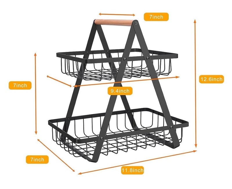 Go Hooked 2-Tier Storage Basket Fruit Basket | Multifunctional Metal Storage Shelf for Display Table, Dining Table, Room Desk Storage Basket (Black, Pack of 2) - Image 5