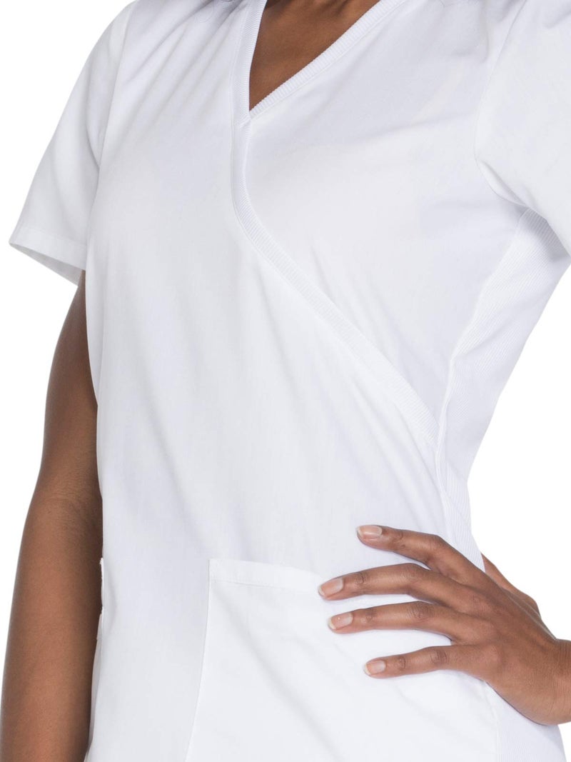 Cherokee Workwear Originals Women Scrubs Top Mock Wrap WW650, S, White - Image 3