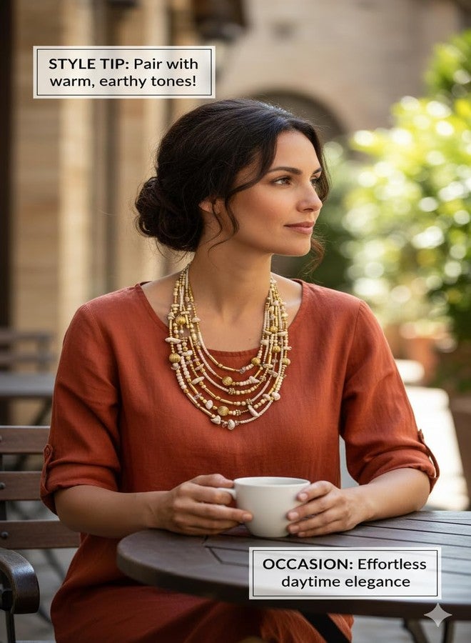DCA Cream/Gold Glass/Brass Women Necklace (4031) - Image 5