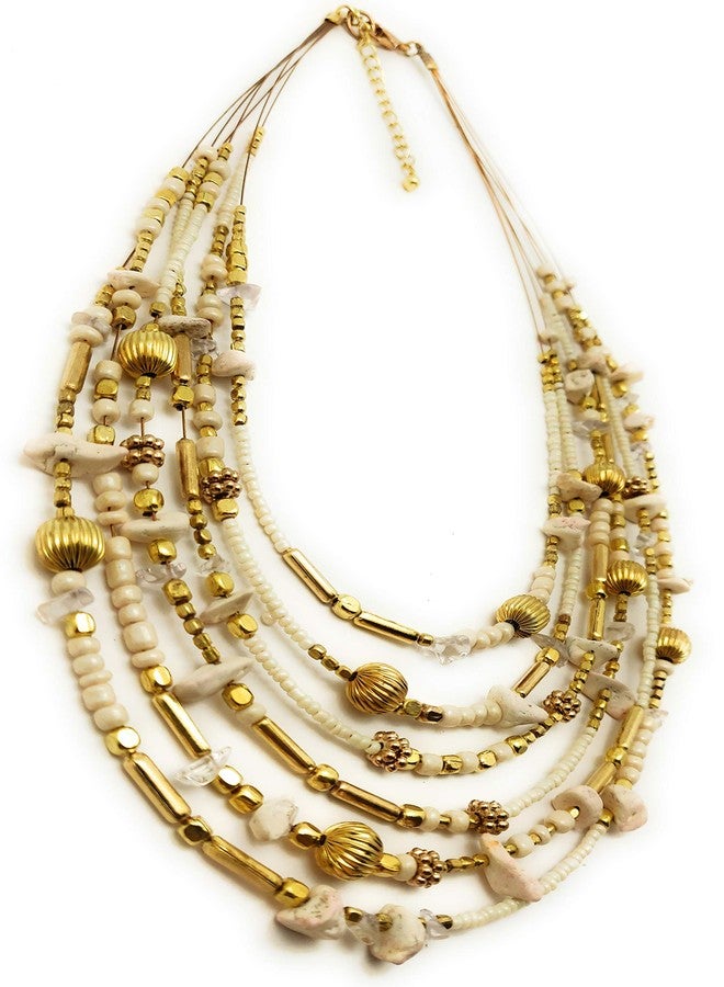 DCA Cream/Gold Glass/Brass Women Necklace (4031) - Image 1