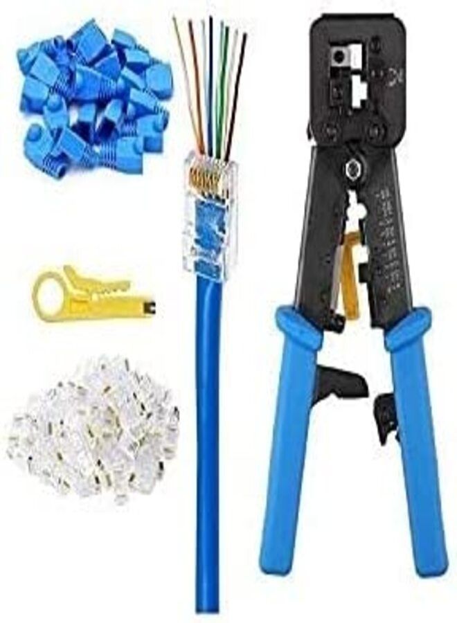 DKURVE™ EZ RJ45 Crimp Tool Pass Through With 50PCS Connectors ,50PCS Covers and Mini Wire Stripper - Image 1