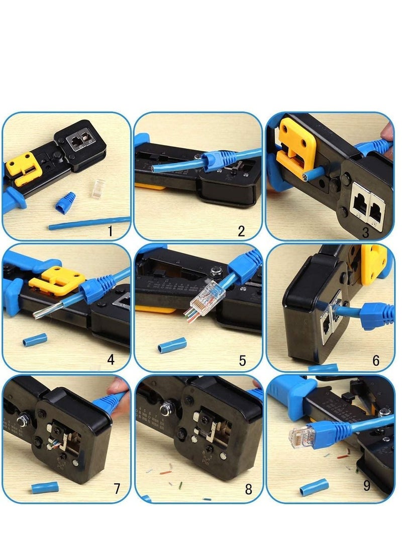 DKURVE™ EZ RJ45 Crimp Tool Pass Through With 50PCS Connectors ,50PCS Covers and Mini Wire Stripper - Image 5