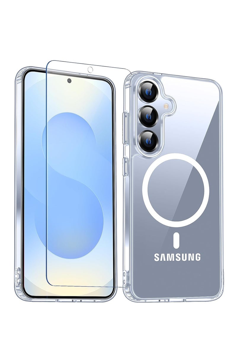 YJS Samsung Galaxy S25 Case Cover Support Wireless Charging Case with Tempered Glass 9D Full Coverage High Responsive Glass for Samsung Galaxy S25 6.2-inch - Image 1