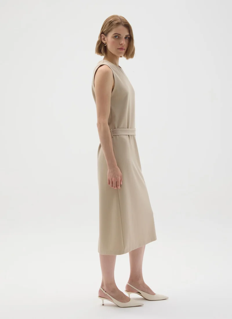 او في اس BEIGE SLIM FIT STRETCHY FABRIC DRESS