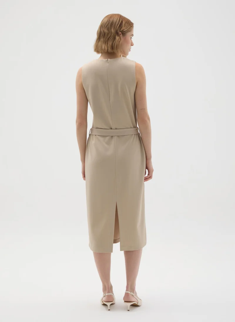 او في اس BEIGE SLIM FIT STRETCHY FABRIC DRESS