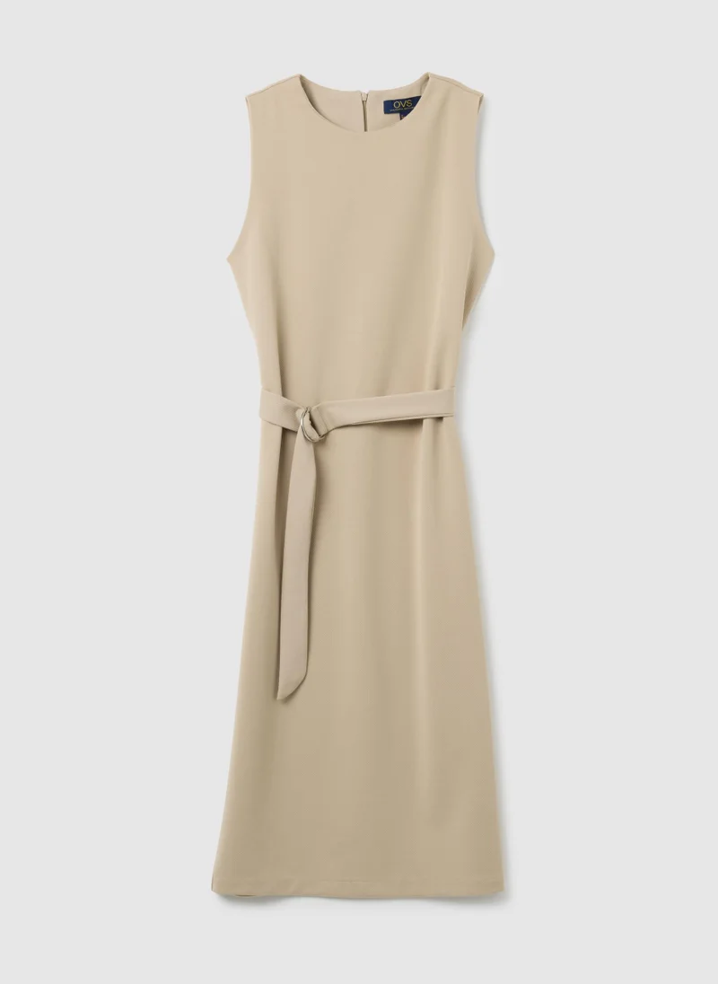 او في اس BEIGE SLIM FIT STRETCHY FABRIC DRESS