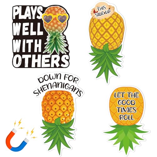 KDIMSY 4 Pcs Upside Down Pineapple Magnet - Pineapple Decor Magnetic Stickers for Cruise Doors, Cabin，Refrigerators, and Cars - Image 1