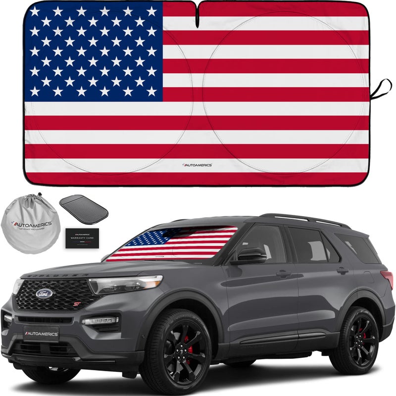 Autoamerics 1Piece Windshield Sun Shade Original American Flag USA Patriotic Design Foldable Car Front Window Sunshade for Sedans SUV Truck Blocks Max UV Rays and Keeps Your Vehicle Cool Medium