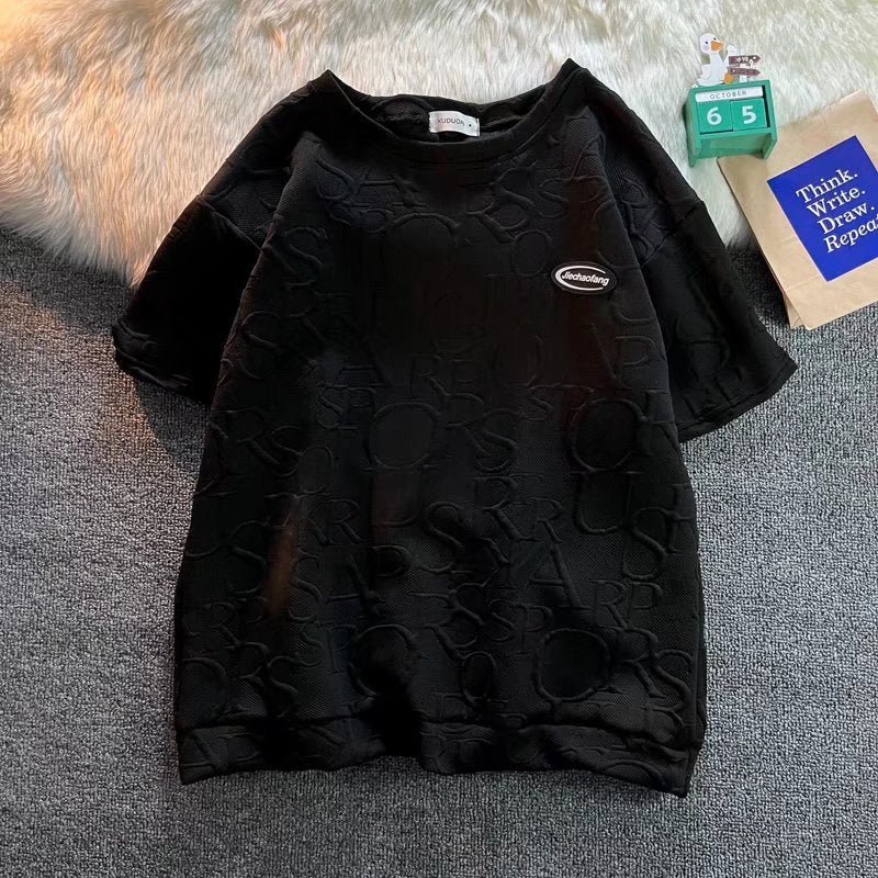 Summer Casual Short Sleeve T-Shirt And Five-Quarter Pants Mens Fashionable All-Match Solid Color Leisure Set Korean Trend Brand INS Black T-Shirt  - Image 1