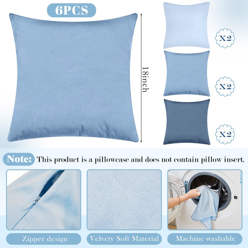 Berlune 6 Pcs Valentine's Day Velvet Throw Pillow Covers 18" x 18" Cushion Cases Soft Pillowcase for Valentine Picnic Coquette Party Accessories Couch Sofa Bed Decor, No Inserts (Blue Series) - Image 2