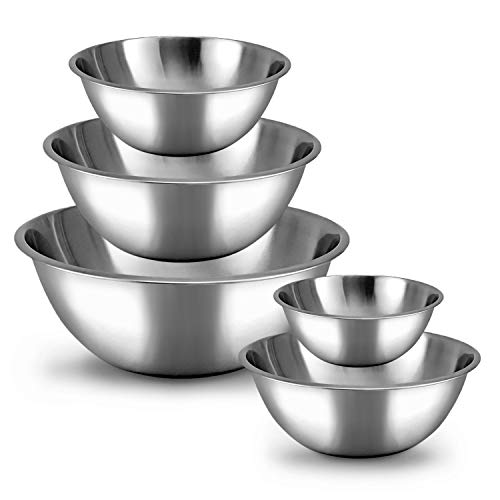 WHYSKO Meal Prep Stainless Steel Mixing Bowl (5-Piece Set) Home, Refrigerator, and Kitchen Food Storage Organizers | Ecofriendly, Heavy Duty, No Lids - Image 1