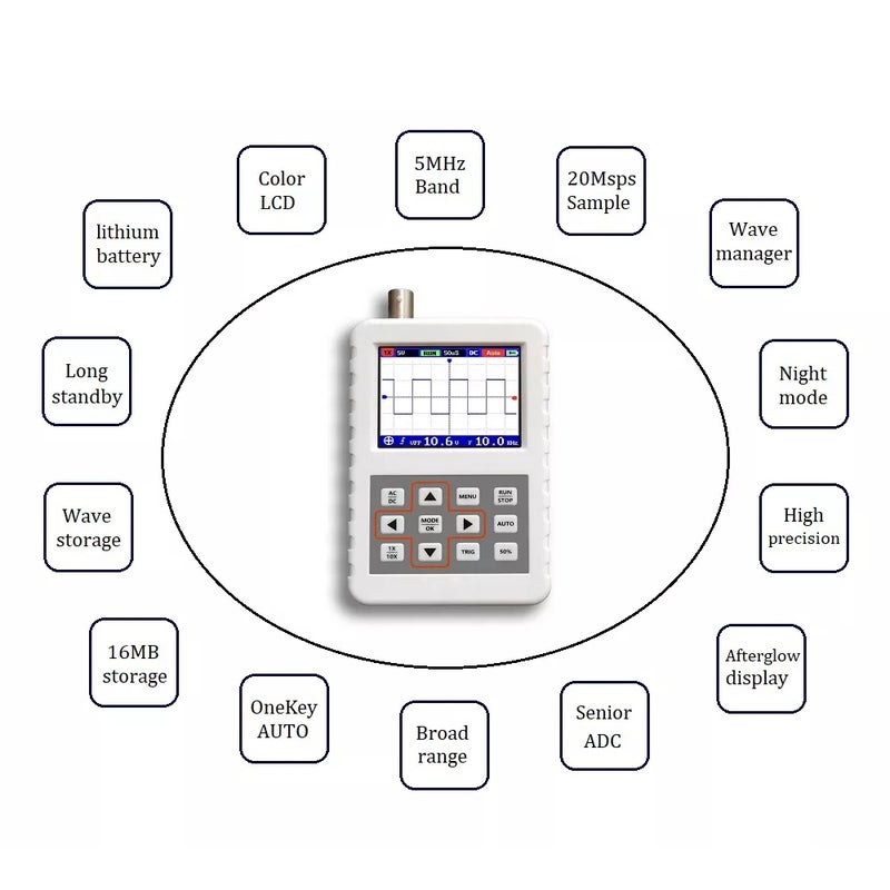 DSO PRO Digital Oscilloscope Handheld Oscilloscope Mini Palm Size Oscilloscope with 5M Bandwidth 20MS/s Sampling Rate with P6100 Oscilloscope Probe - Image 2