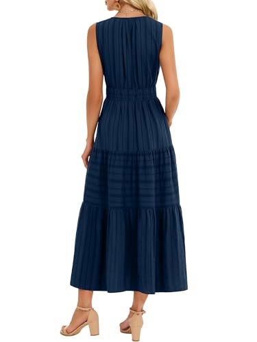 Funlingo Womens Summer Maxi Dresses Dressy Casual Sleeveless A Line Midi Dress V Neck Navy Blue Wedding Guest Dresses for Family Photos Beach Vacations Party 2XL - Image 4
