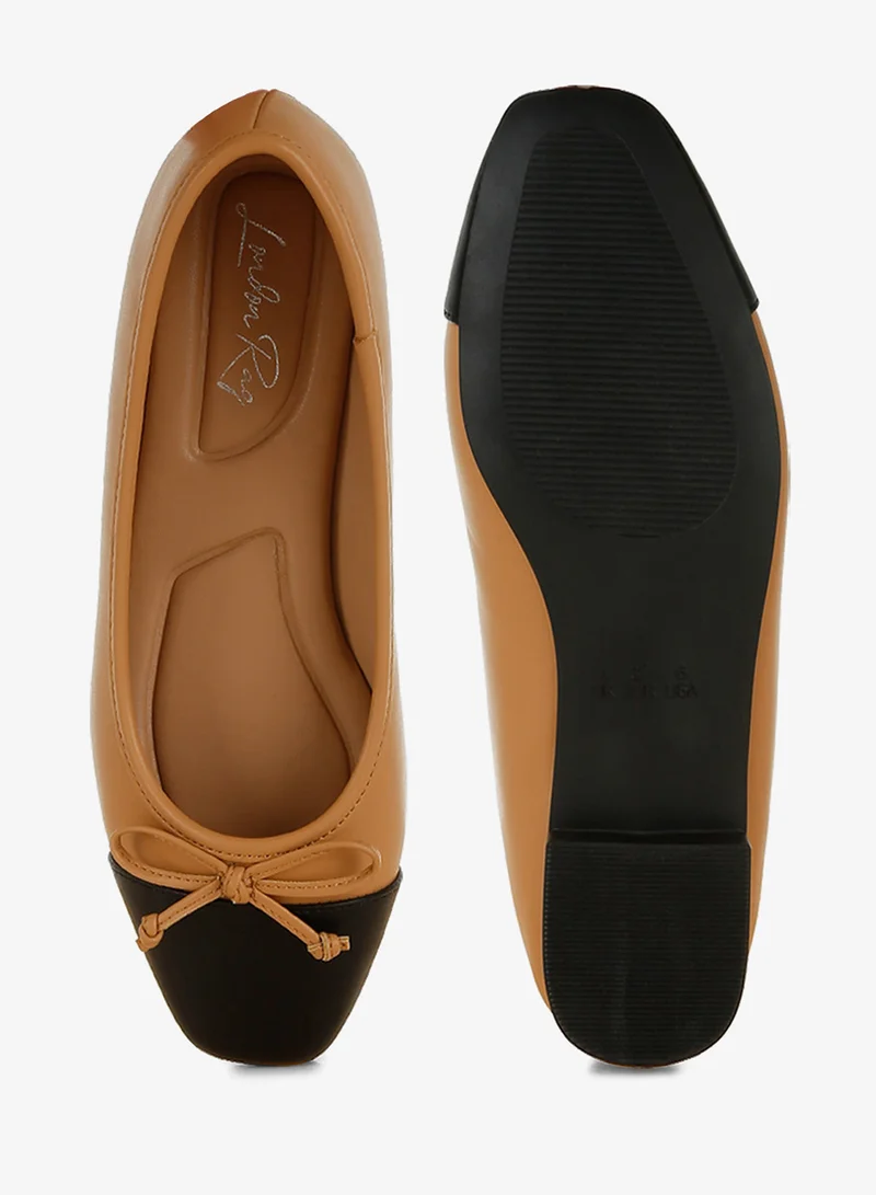 London Rag Camel London Rag Women's Faux Leather Bow Detail Ballerinas in Camel for Women | Best Price UAE