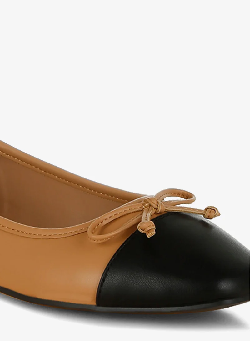 London Rag Camel London Rag Women's Faux Leather Bow Detail Ballerinas in Camel for Women | Best Price UAE