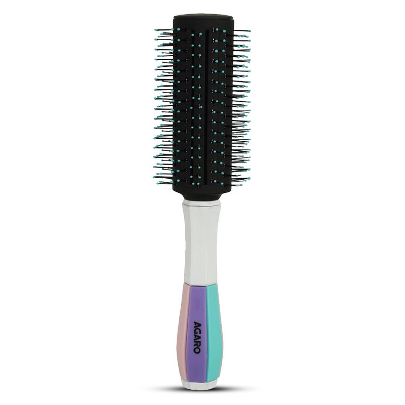 AGARO Classic Round Hair Brush with Strong & flexible boar bristles having Anti static ball tips, For Adding Quick Curls, Waves & Volume In Hair, ideal for all types of medium to long hairs, Cyan. - Image 1